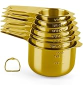 7 Pcs Gold Measuring Cups Stainless Steel, Nesting Metal Measuring Cups with Markings & Ring, Sta...