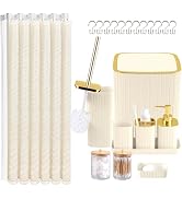 Bathroom Accessories Set with Shower Curtain Trash Can-23PCS Beige | Bathroom Set Complete,Bathro...