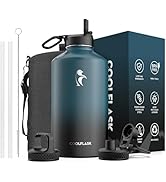 Coolflask 128 oz Gallon Water Bottle Insulated with Straw&3 Lids, Water Jug Large Stainless Steel...