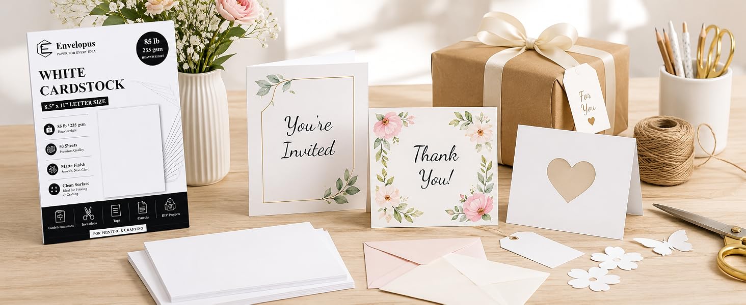 Create greeting cards, invitations, thank-you cards, gift tags, cutouts, and paper decor