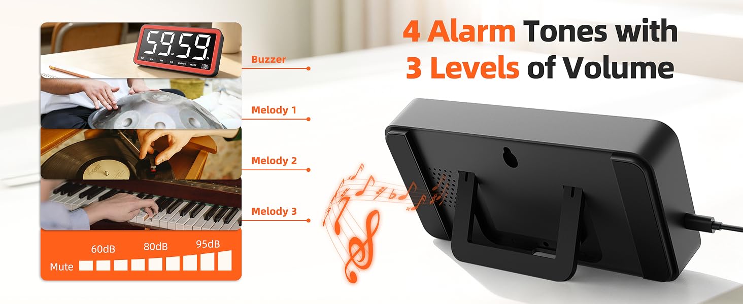 4 Alarm tones with 3 levels of volume