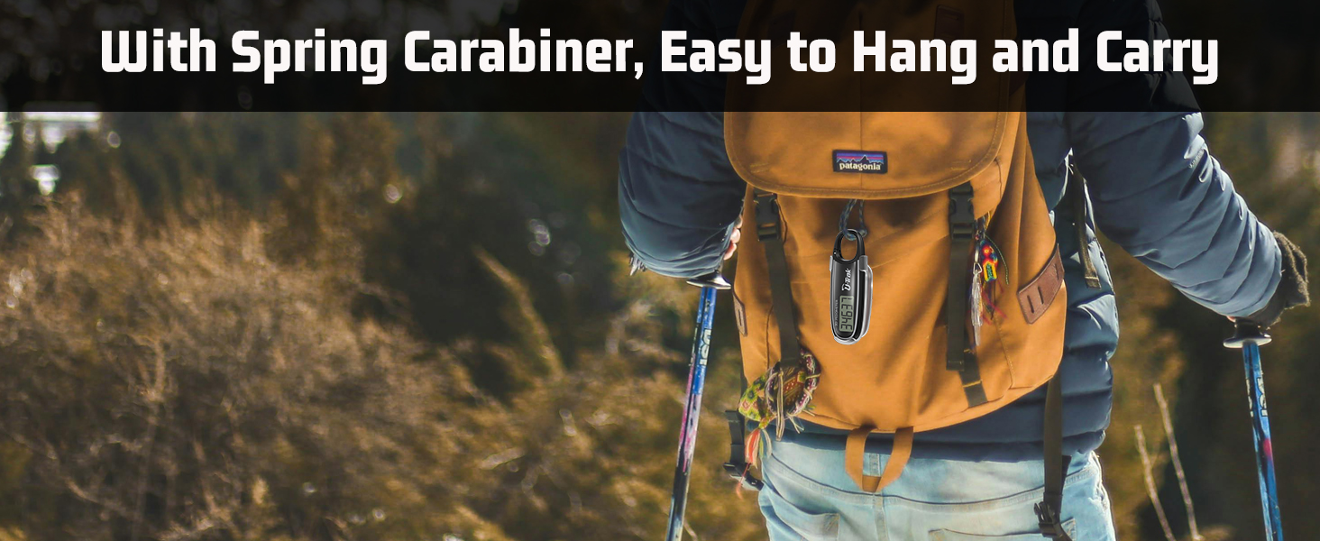 U-Trak 3D Pedometer for Walking with spring carabiner