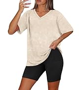 WIHOLL 2 Piece Lounge Sets for Women Summer Oversized Tshirts Biker Shorts Casual Airport Vacatio...