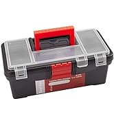 Small Tool Box 14.5-inch Plastic Tool Boxes Removable Tray Toolbox Organizer Case with Handle Por...