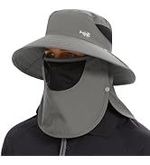 BASSDASH UPF 50+ Breathable Sun Hat with Removable Face Cover and Neck Flap Wide Brim Bucket Hat ...