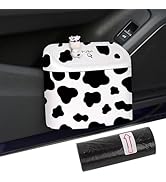 SuperKaKa Car Cow Print Trash Can - White Garbage Organizer Holder with Black Trash Bag Rolls, Cu...