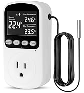 Digital Temperature Controller Outlet, Plug in Thermostat with Backlight, Heating Cooling Mode, D...