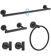 TURS Matte Black 5 Piece Bathroom Hardware Set, SUS304 Stainless Steel Bath Towel Bar Set, 24 Inc...