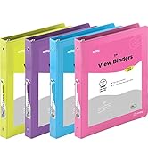 1 Inch 3 Ring Binder 1” Binder Clear View Cover with 2 Inside Pockets, Colored School Supplies Of...