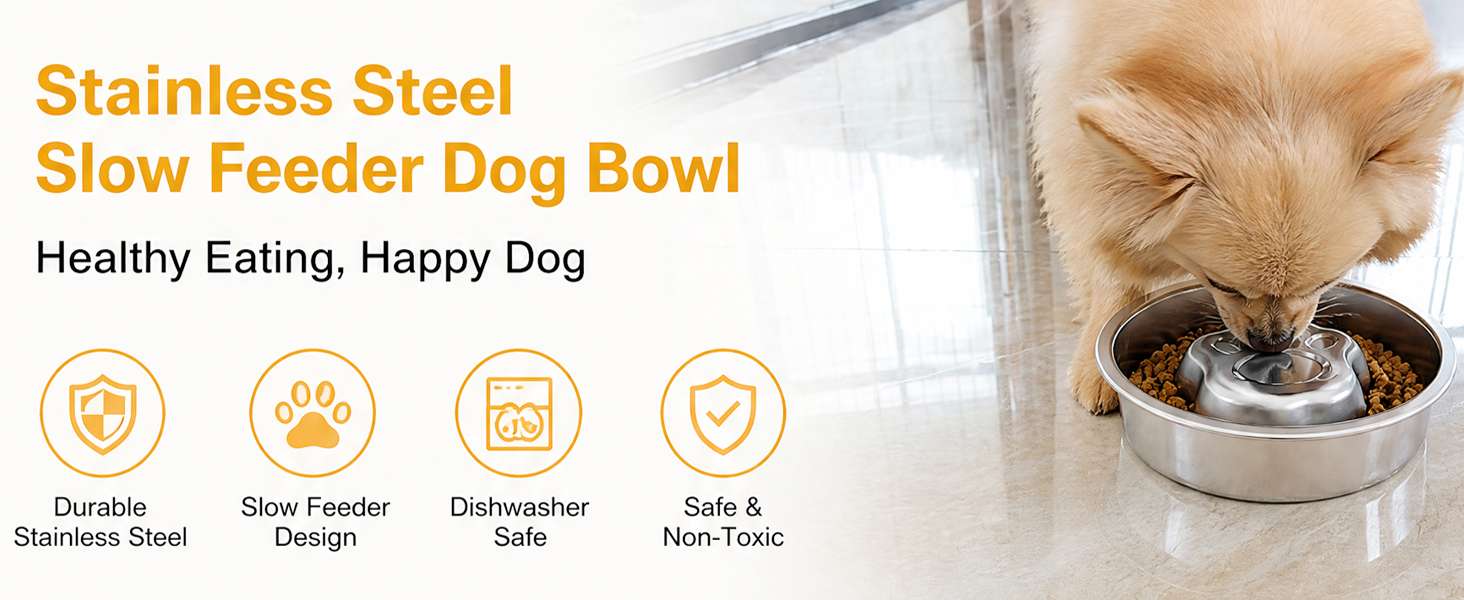 Stainless Steel Slow Feeder Dog Bowls