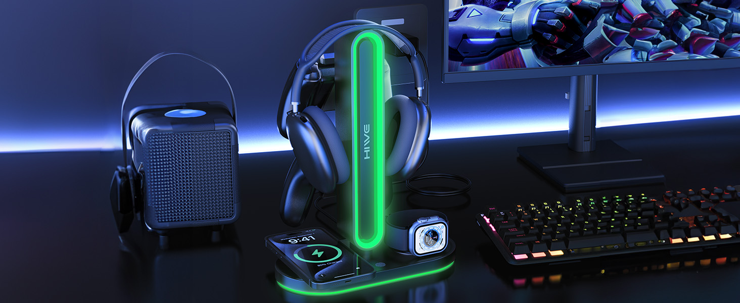 RGB Headphone Stand with Wireless Charging