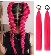 ADIASAI Hot Pink Braid Ponytail Extension with Elastic Tie, 2 Packs 16 Inch Braiding Hair Extensi...