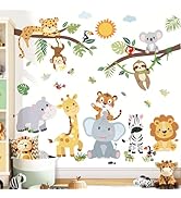 decalmile Safari Animals Wall Stickers Jungle Tree Branch Giraffe Elephant Wall Decals Baby Nurse...