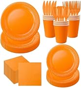 210pcs Orange Paper Plates Disposable Tableware Party Supplies- Includes 9" Dinner Plates, 7" Des...