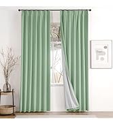 IVAPUPU Sage Green Pinch Pleated Blackout Curtains 84 inch Length 2 Panels, Thick Linen Blend Bla...