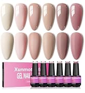 XunmotorYao Gel Nail Polish Set, 6 Colors Milky White Nude Pink Polish Kit Soak Off Uv LED Nail K...