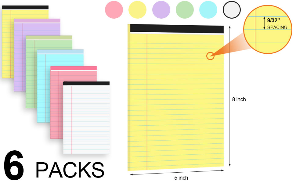 Small Legal Pads 5x8 Colorful, Narrow Ruled Small Note Pads 5x8