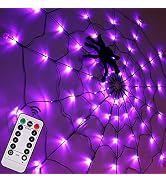 Halloween Decorations Spider Web Lights - 4FT Diameter 70 LEDs with Black Spider, Waterproof Net ...