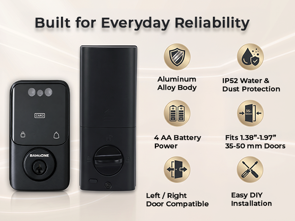 Smart door lock with durable aluminum body and IP52 protection