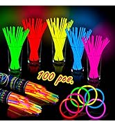 100 Pack Colorful Halloween Glow Sticks - bracelet and Necklaces glow sticks - Great For Glow in ...