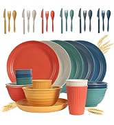 Wheat Straw Dinnerware Sets - SGAOFIEE 36 Piece Unbreakable Dinnerware Sets, Reusable Wheat Straw...