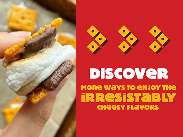 Close up of a S'more treat made with Cheez-It crackers, Discover more ways to enjoy