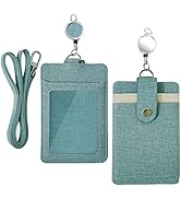 Larpur Vertical ID Badge Holders PU Leather ID Card Holder Detachable Neck Lanyard and Retractabl...