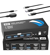 HDMI KVM Switch 2 Monitors 2 Computers, 4K@60Hz USB KVM Switches Dual Monitor with 4 USB 3.0 Port...