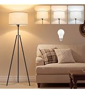 Tripod Floor Lamp with 3-CCT Bulb, Mid Century Tall Standing Lamp, White | Metal Tripod Stand, Fa...