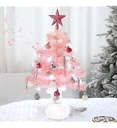 Mini Pink Christmas Tree, Small Christmas Tree with Music Tabletop Artificial Prelit Xmas Tree Ch...