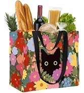 Miss Adola Extra Large Cute Canvas Grocery Bag - Reusable Washable Shopping Tote Bag with 6 Pocke...