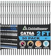 CableGeeker Patch Cables Cat6a 2ft (50 Pack) Slim, Cat6 Ethernet Patch Cable 10G Support, Snagles...