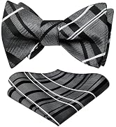 HISDERN Bow Ties for Men Striped Bowties Men's Self Tie Bowtie Handkerchief Formal Tuxedo Wedding...