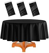 HEIPINIUYE 3 Pack Black Round Tablecloth 84 Inch Round Plastic Table Cloth Waterproof Disposable ...