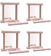 HANZE Bird Mirror with Swing Hummingbird Swing Bird Perches for Parrots Stand Wooden Swing Toy fo...