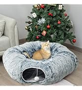 AUOON Cat Tunnel Bed - Cat Donut Tunnel with Soft Plush Circle Cushion for Indoor Cats Kitten Kit...