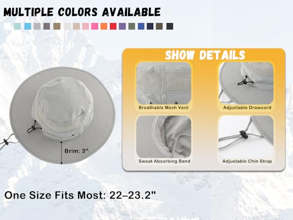 Connectyle UPF 50+ Wide Brim Sun Hat for Men Breathable Cowboy Bucket Hat fishing Hiking hat