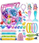 DISHIO Kids Diving Pool Toys Set with Treasure Chest, Sinking Swim Rings Sticks Sharks & Mermaid,...