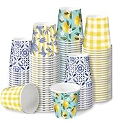 RUSPEPA 3 oz Bathroom Cups, Summer Disposable Paper Cups - 100 Pack Set Yellow Blue Lemon Plaid P...