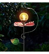 Solar Garden Lights Metal Flower Decor, Spinning Windmill Lotus Pathway Lights with LED Cracked C...