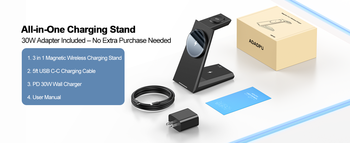 All in one charging stand - 30w adapter and 5ft usb c charging cable included