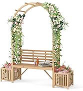 Giantex Outdoor Bench with Garden Arch & Planters, Wooden Pergola Archway, Outdoor Trellis for Cl...