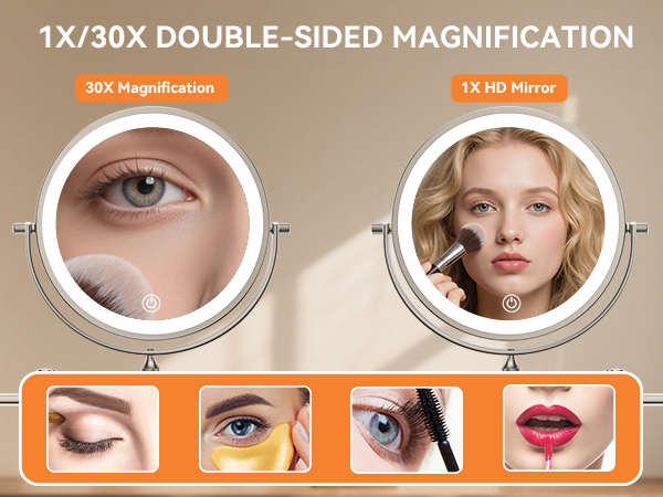 1X/30X double-sided miror for makeup, eyebrow tweezing & shaving