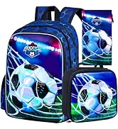 AGSDON 3PCS Football Backpacks for Boys, 16" Kids Bookbag Water Resistant for Boy, Lightweight Ba...
