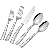 Hammered Silverware Set,Ollex 40-Pieces Hammered Flatware Cutlery Set for 8 Mirror Finished with ...