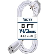 YOJOE Flat Plug Indoor Extension Cord 8 ft, 3 Prong 15A Power Extension Cord, 14 Gauge Heavy Duty...