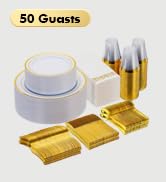 350 Piece Gold Dinnerware Set for 50 Guests, Plastic Plates Disposable for Party, Include: 50 Gol...