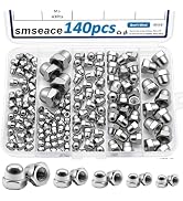 smseace 140Pcs 304 Stainless Steel Acorn Nuts Assortment Kit 6-Sizes M3/M4/M5/M6/M8/M10 Bolt Cove...