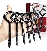 PAMAZY 5Inch Heavy Duty Black Screw Eyes Hook, 6PCS Self Tapping Eyelet Screw Eye Bolts, Screw in...