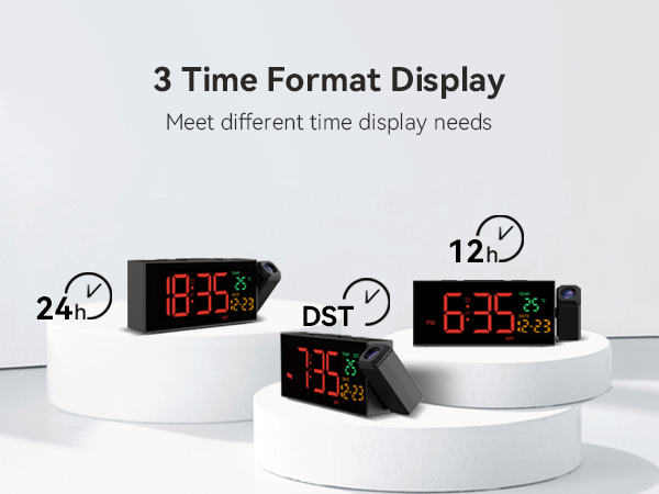 Bedside Alarm Clocks with 3 Time Display Format